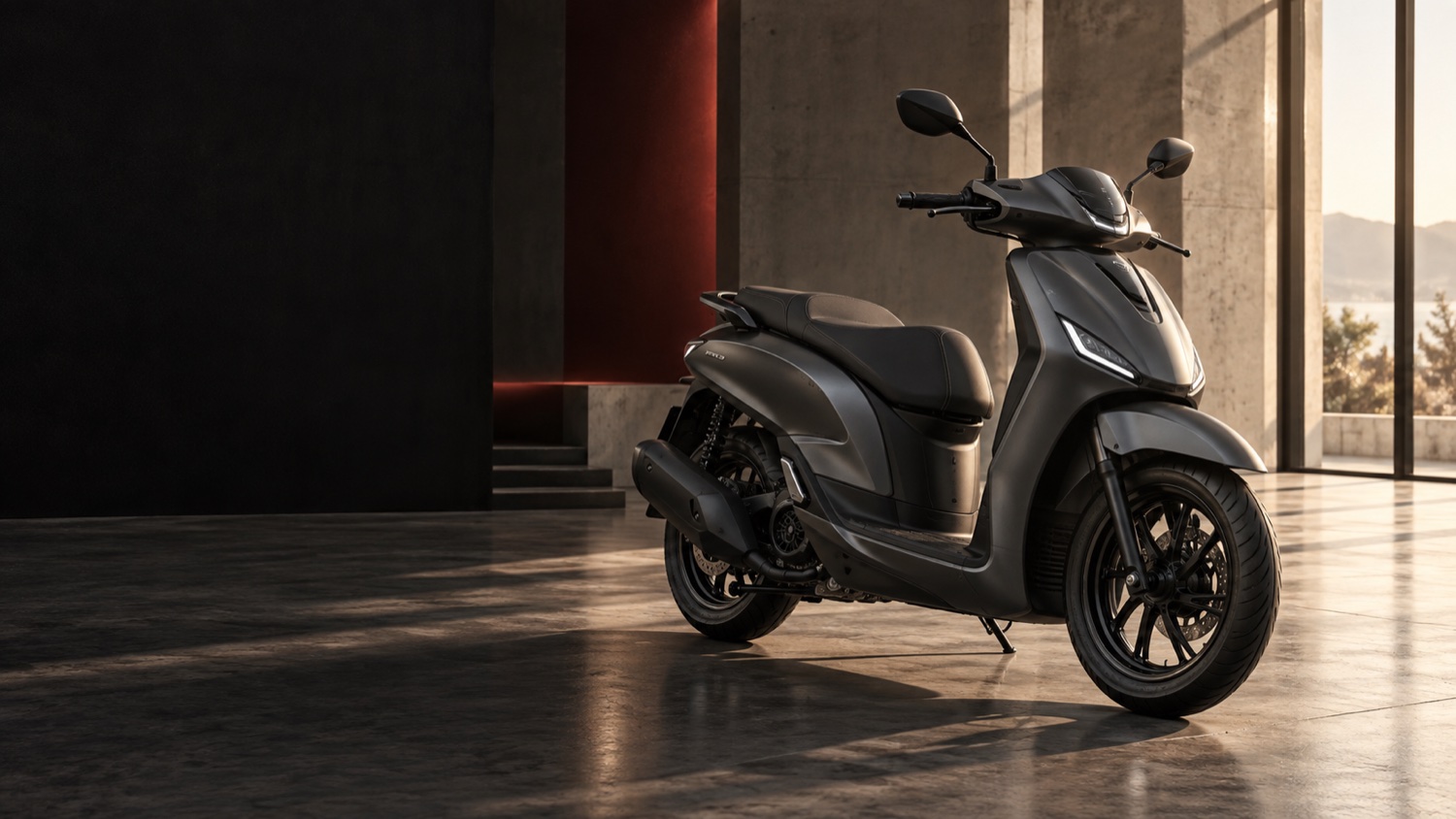 Piaggio scooter σε φωτεινό showroom